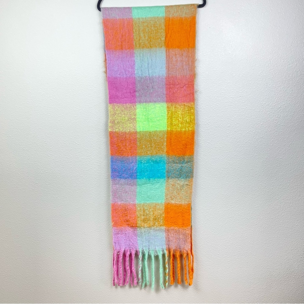 Sarta Allie Pastel Square Color Block Heavyweight Scarf Fringed Colorful Scandi - Picture 2 of 12